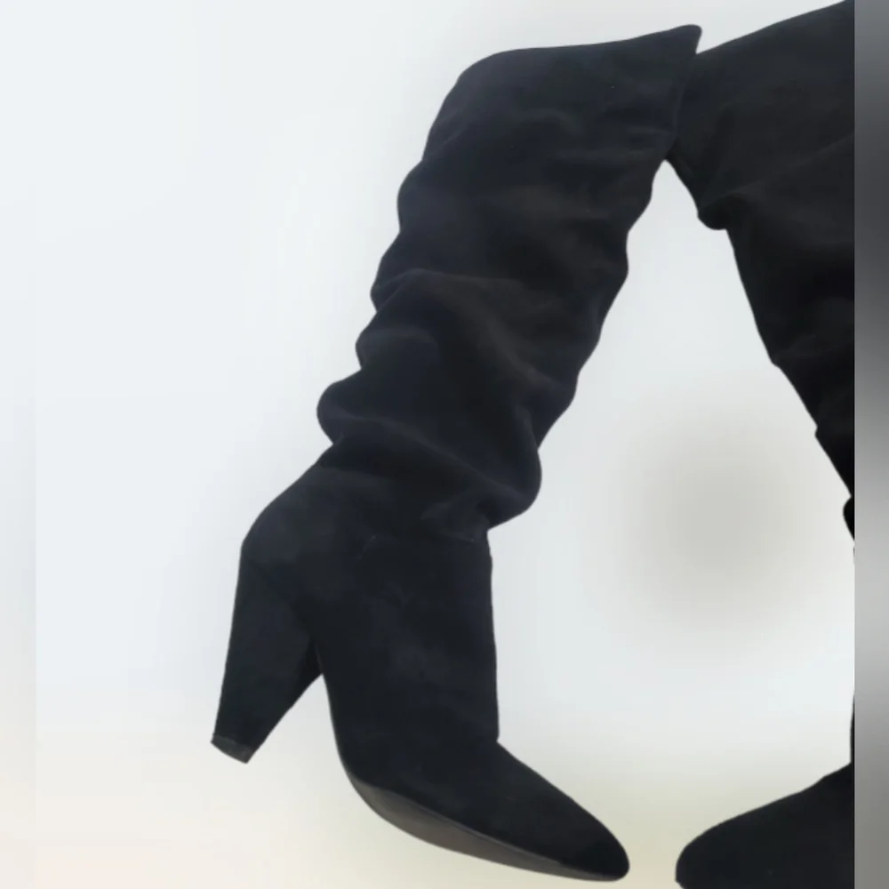Sexy Black Faux Suede Boots Pull On 4